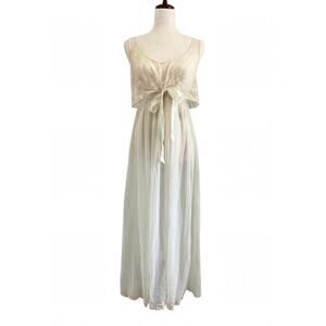 Vintage Hollywood Vassarette Cream Lace Midi Maxi Length Nightgown Size 36 0599B